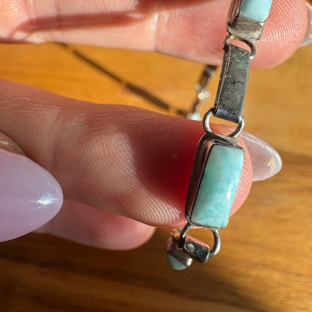 Sterling Silver and Larimar Bracelet 6.75